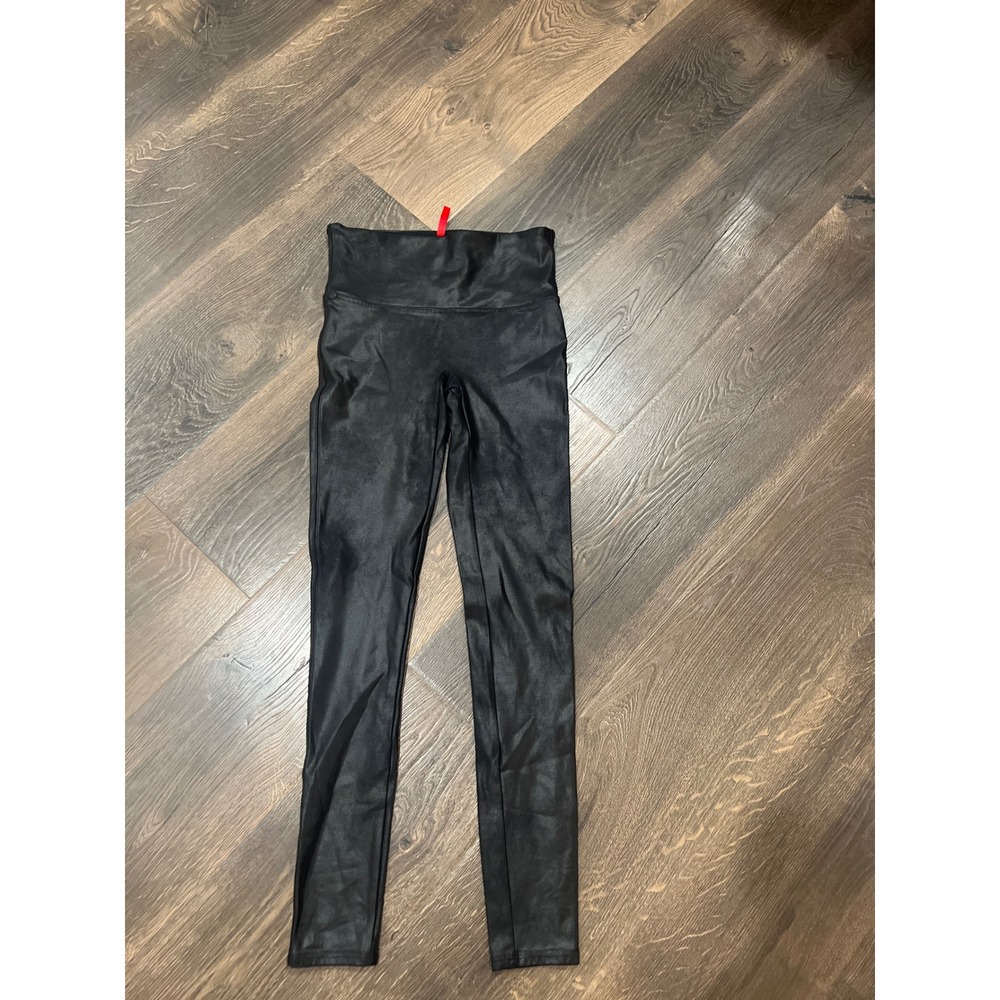Spanx Faux Leather Leggings Black High Waisted Shaper‎ Medium M Women's